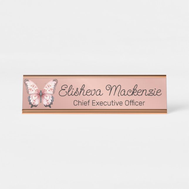 Placa de Nome para Mesa de Escritório Borboleta em (Frente)