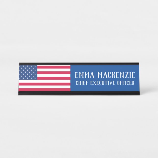 Placa de Nome para Mesa de Escritório com Bandeira (Frente)