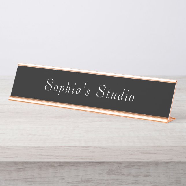 Placa de Nome para Mesa de Estúdio Preto e Branco (Frente)