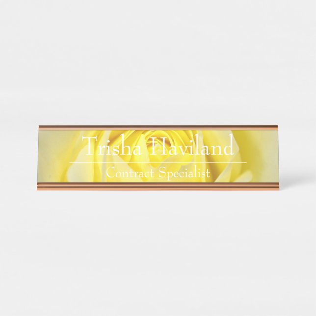 Placa de Nome para Mesa - Design de Rosa Amarela H (Frente)