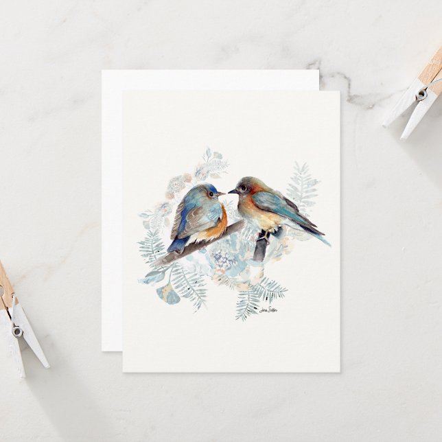 Placa de Nota de Aquarela do Casal Bluebird (Bluebird Couple Watercolor Blank Note Cards from Jenn Steffen Art)