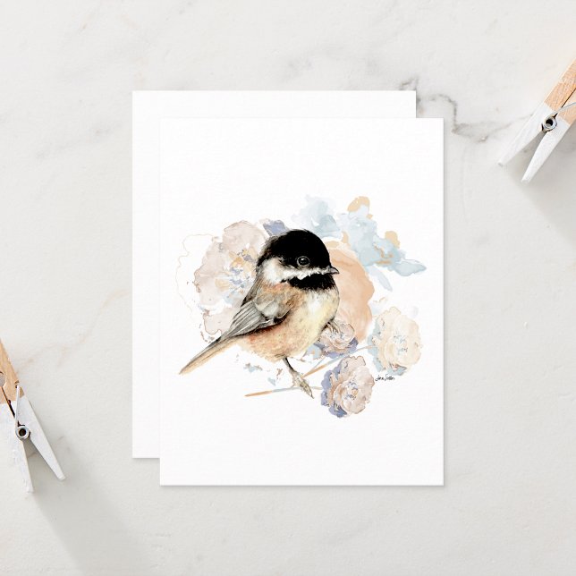 Placa de Nota de Cores Aquáticas do Chickadee (Chickadee watercolor note card from Jenn Steffen Art)