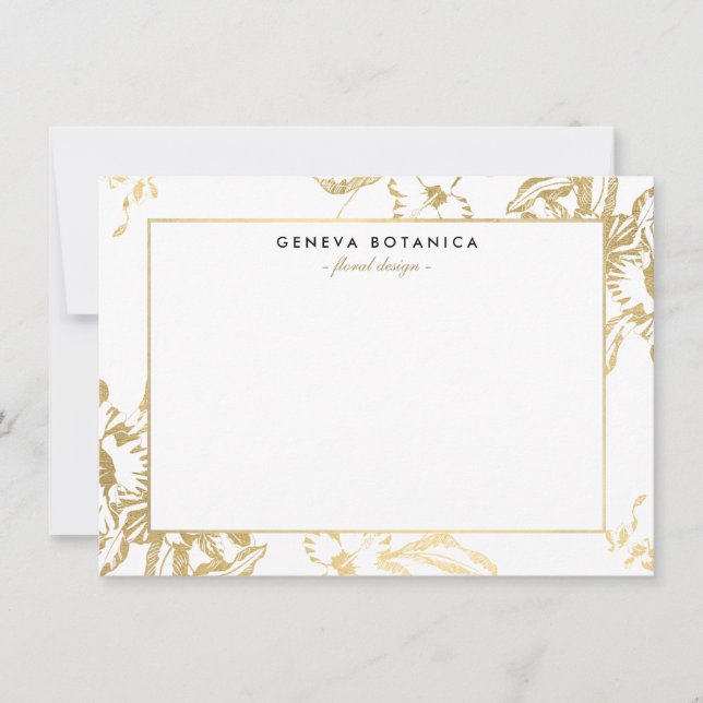 Placa de Nota Plana Branca com Padrão Floral Doura (Frente)