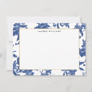 Placa de Nota Plana Floral Azul-Vintage e Branco