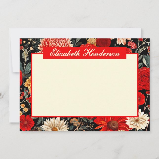 Placa de Papel Horizontal Red Dark Floral 5x7 (Frente)