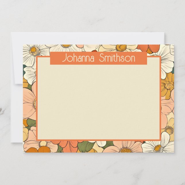 Placa de Papel Horizontal Retro Laranja Floral 5x7 (Frente)