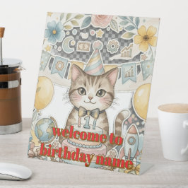 Placa de pedestal para primeiro aniversário de gat