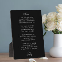 Placa de Poema de Agradecimento de Dama de Honra d