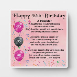 Placa de Poema Filha de aniversário de 30 anos