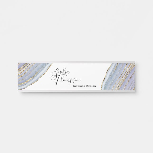 Placa De Porta Ágata Dourado moderna de Geode da lavanda - placa (Frente)