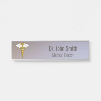 Placa De Porta Alas Brancas Douradas do Elegante Médico