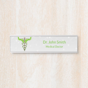 Placa De Porta Alternativo Médico Caduco Verde Folha Branca
