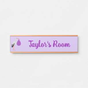 Placa De Porta Bebê Grou de gênero neutro Roxo Nome Personalizado