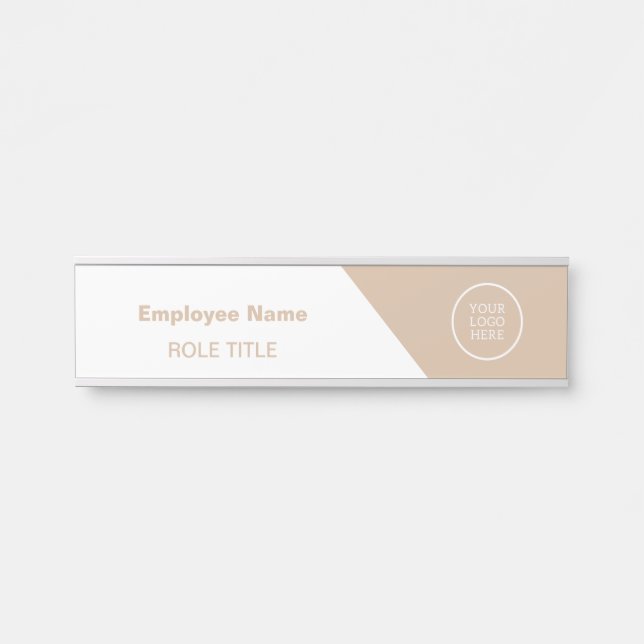 Placa De Porta bege branco do logotipo comercial elegante (Frente)