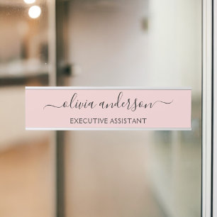 Placa De Porta Blush Dusty Pink Modern Script Girly Monograma Nom