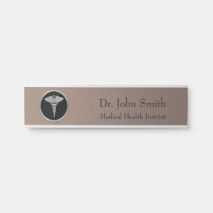 Placa De Porta Caduceus médico profissional de prata - sinal da