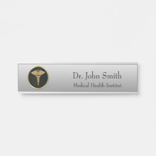 Placa De Porta Caduceus médico profissional Dourado - sinal da