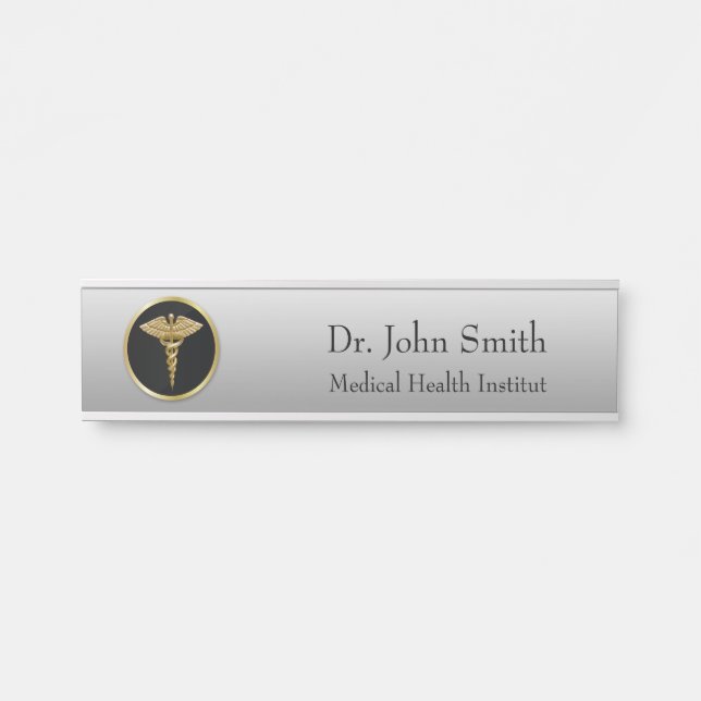Placa De Porta Caduceus médico profissional Dourado - sinal da (Frente)