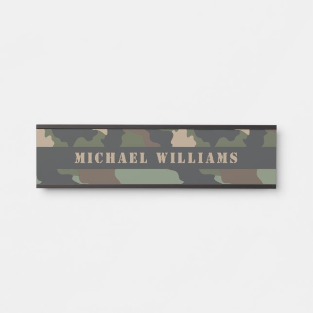 Placa De Porta Camouflage Woodland Camo Militar Khaki Tan Black (Frente)