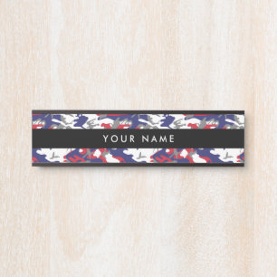 Placa De Porta Camuflagem, Azul Branco Vermelho Cinza, Militar, E