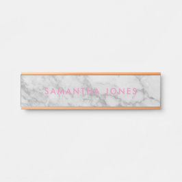 Placa De Porta Carrara Branca Marble Clássico Dourado Personaliza