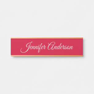 Placa De Porta Chic Calliographic Elegante Cherry Red Personaliza