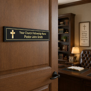 Placa De Porta Classe Pastor da Igreja Preto e Dourado
