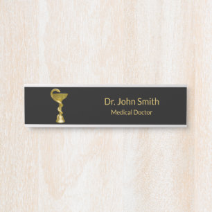 Placa De Porta Classy Cobra Bowl Hygieia Dourada Caduceus Medical