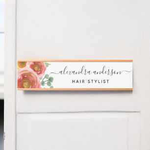 Placa De Porta Cor de Água Moderna e Elegante Floral Pinta-Rosa