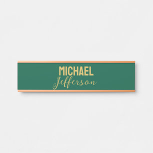 Placa De Porta Cor elegante moderno minimalista nome verde dourad