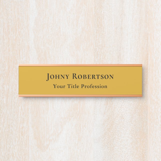 Placa De Porta Cor elegante simples profissional moderno dourado (Frente)