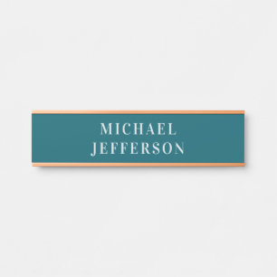 Placa De Porta Cor Personalizada de Cor Azul Teal Escuro Simples