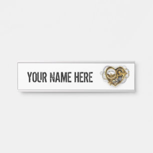 Placa De Porta Coração Steampunk com Manômetro