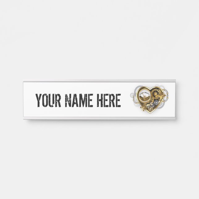 Placa De Porta Coração Steampunk com Manômetro (Frente)