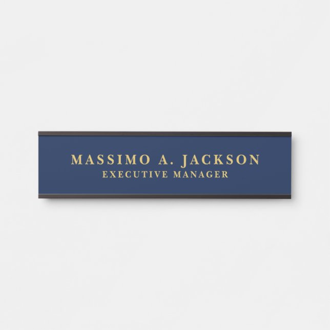 Placa De Porta Cores Azul Dourado Profissional Moderno Simples (Frente)