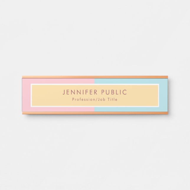 Placa De Porta Creative Pink Yellow Blue Modern Modelo Rosegold (Frente)