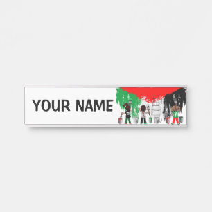 Placa De Porta Crianças de Gaza Pintando a Bandeira da Palestina