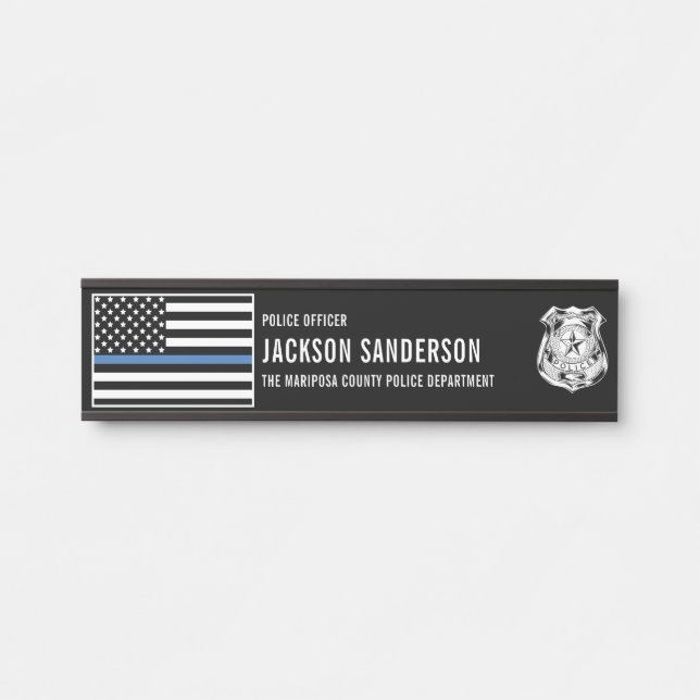 Placa De Porta Custom Police Officer Department Thin Blue Line (Frente)
