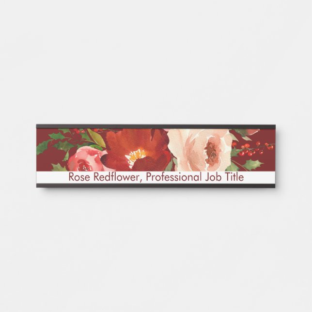 Placa de porta de escritório de flores rosas flora (Frente)