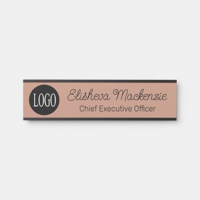 Placa de Porta de Escritório em Rose Gold com Seu  (Frente)