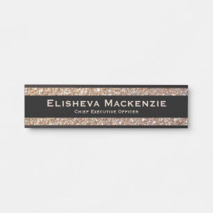 Placa de Porta de Escritório Glam Dourado Rosa B