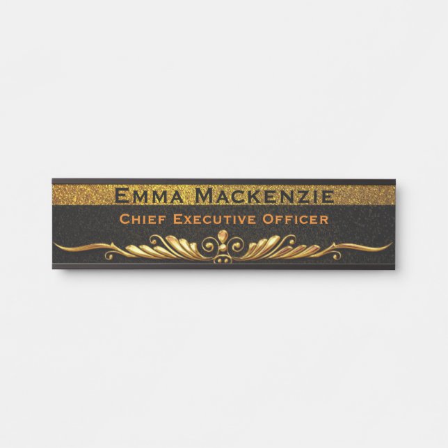 Placa de Porta de Escritório Preta e Dourada Moder (Frente)