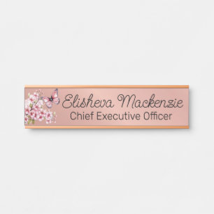 Placa de Porta de Escritório Rosa Dourado Jardim d