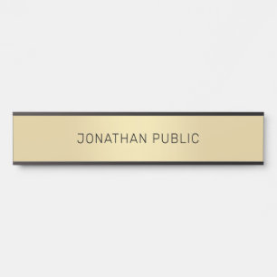Placa De Porta Design Minimalista Moderno Dourado Preto Chique Mo