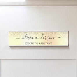 Placa De Porta Dourada Glitter Girly Luxury Moderno Monograma Nom