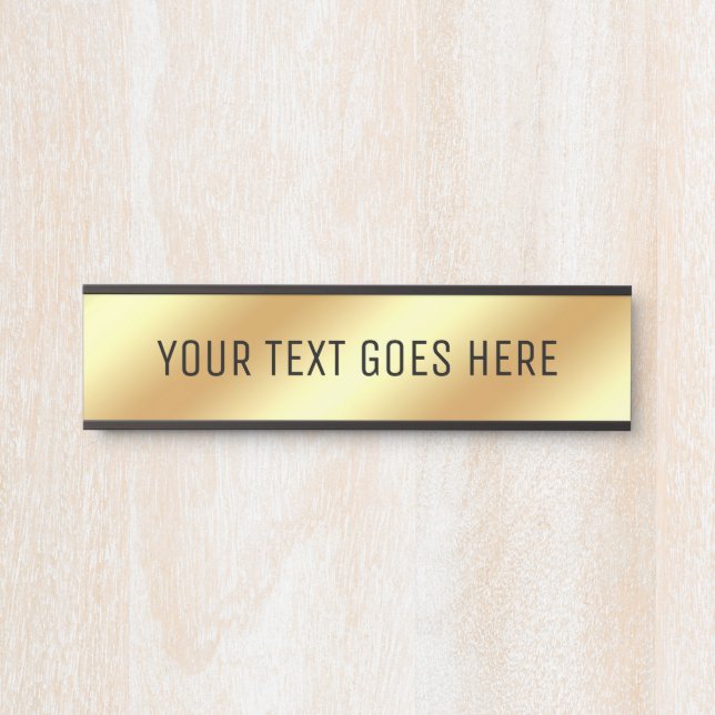 Placa De Porta Dourado Elegante preto personalizável (Frente)