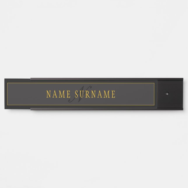 Placa De Porta Elegant Script Monogram Black & Gold (Frente)