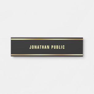 Placa De Porta Elegante de Limpar Modelo de Texto Dourado Preto d