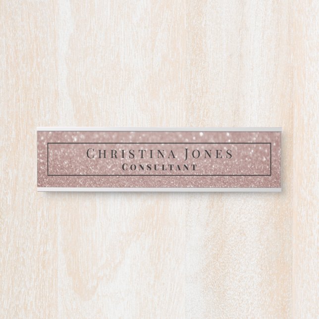 Placa De Porta Elegante Faux Rosa Dourado Glitter Impressão profi (Frente)
