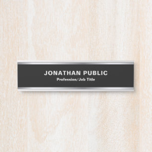 Placa De Porta Elegante Luxo Moderno Preto e Prata Glamour